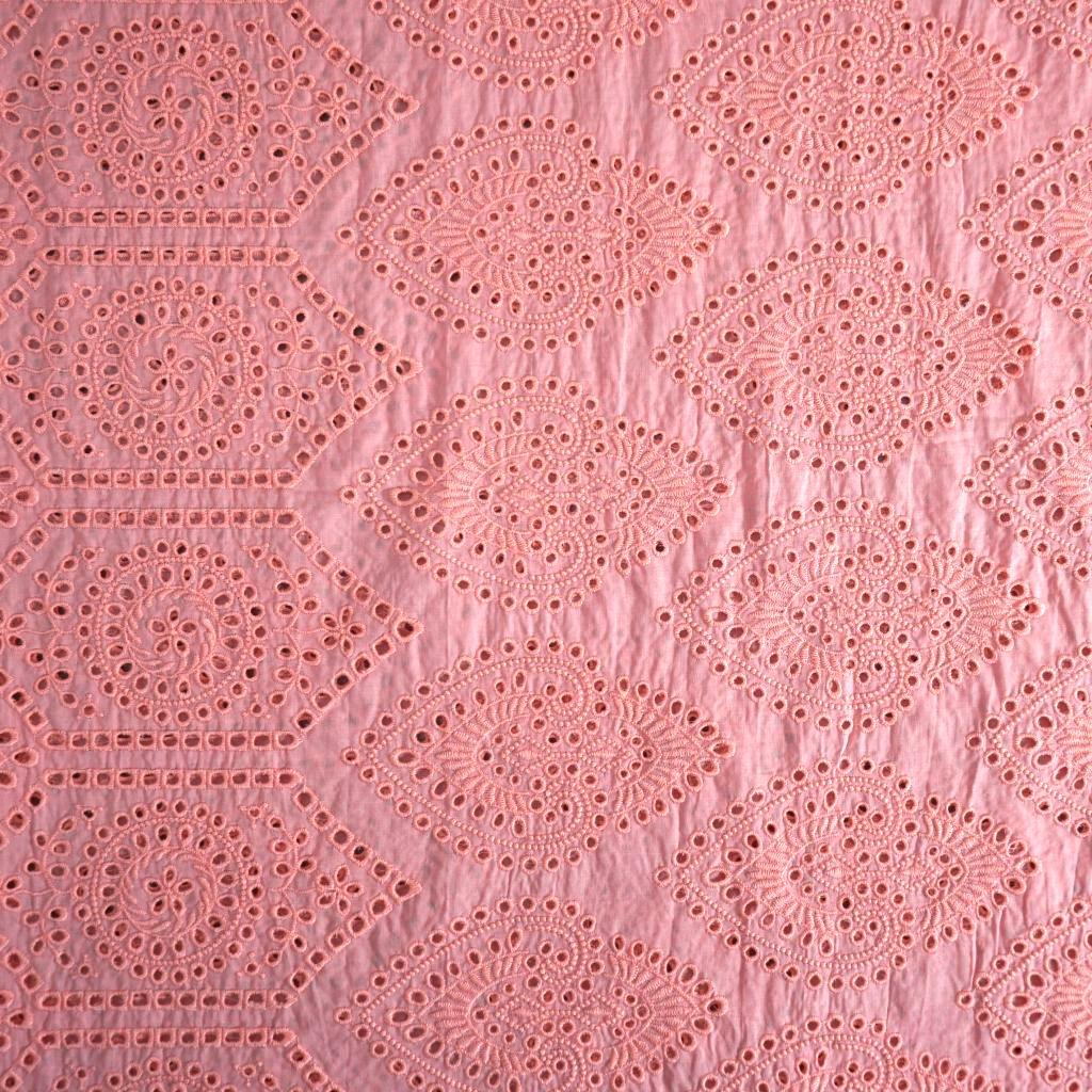 Lochstickerei leichte Baumwolle Herzornamente flamingorosa